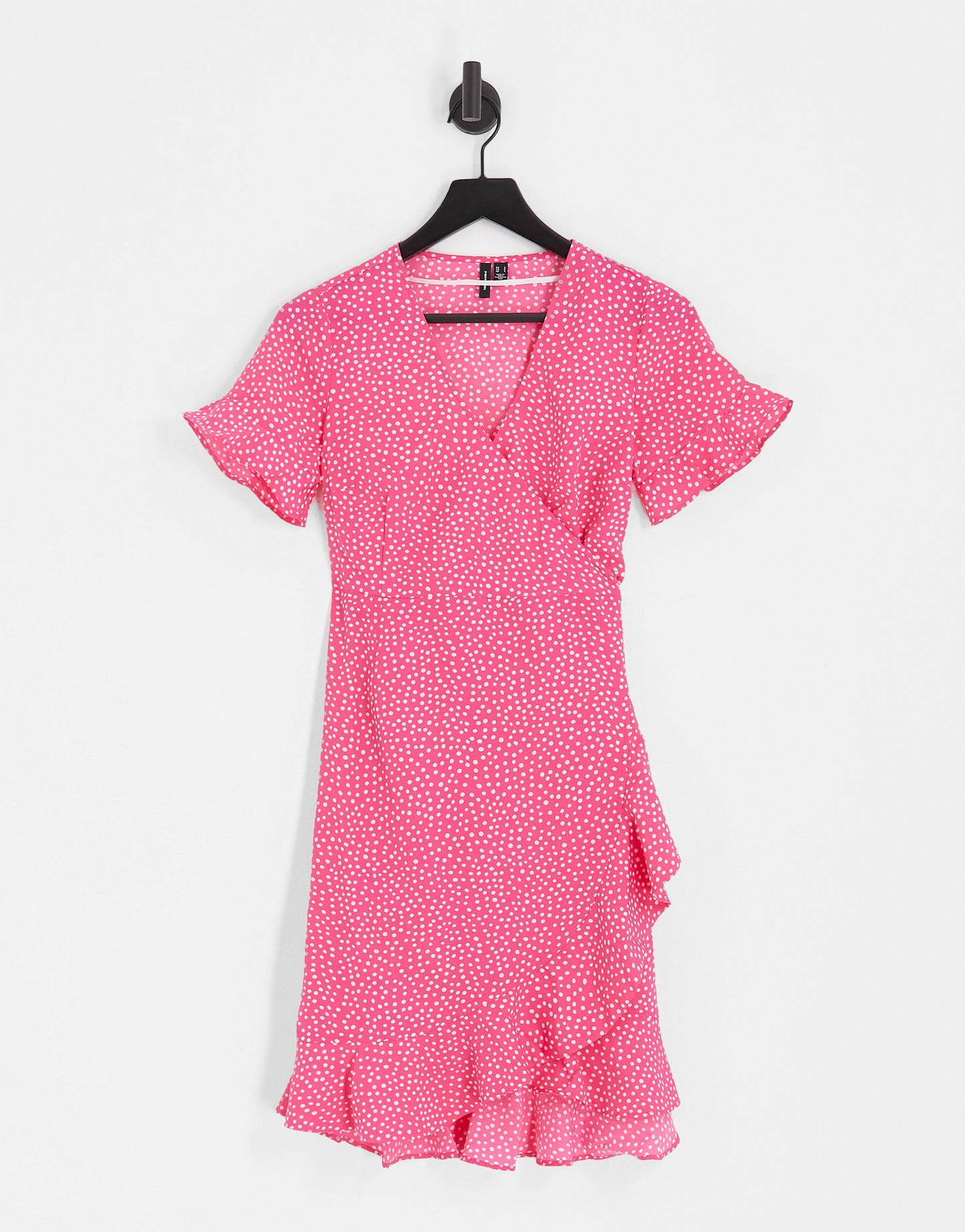 Vero Moda wrap mini dress in pink spot print