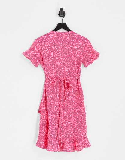 Vero Moda wrap mini dress in pink spot print