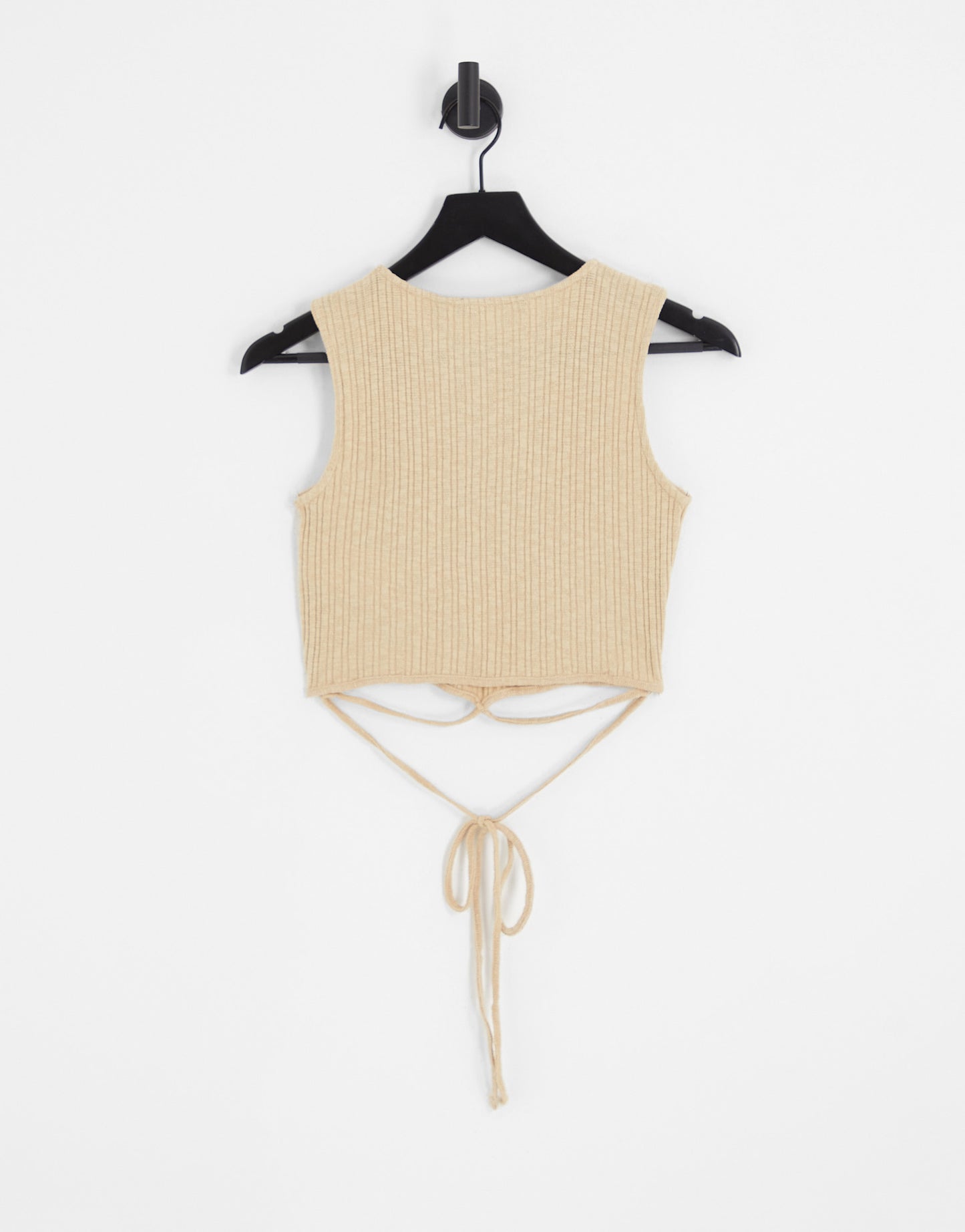 Vero Moda ribbed crop top with tie detail in stone