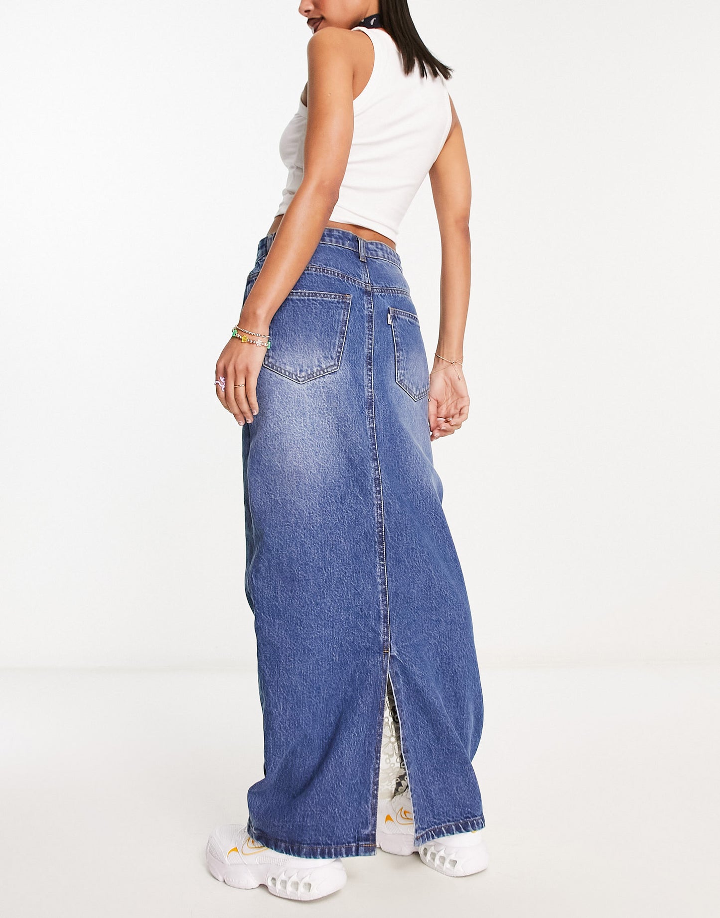 Tammy Girl 90s maxi denim skirt with lace insert