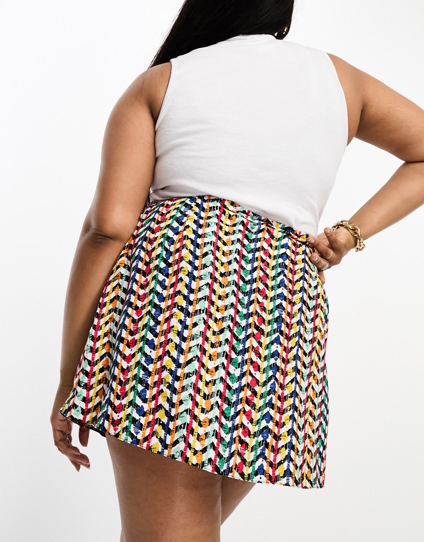 ASOS DESIGN Curve button through mini skirt in abstract print