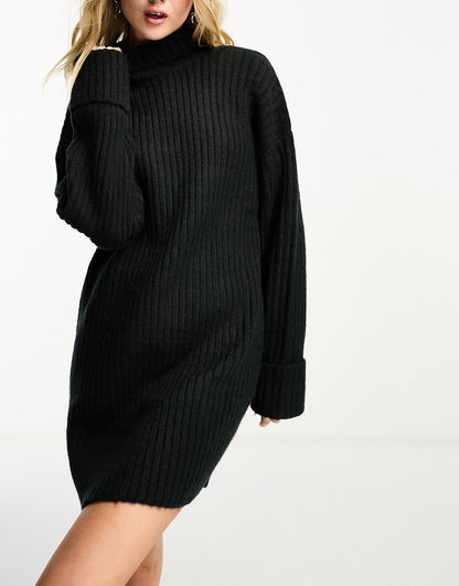 ASOS DESIGN knitted jumper mini dress with high neck in black