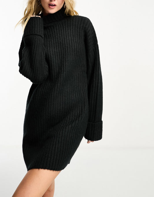 ASOS DESIGN knitted jumper mini dress with high neck in black