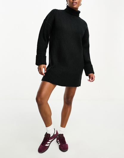 ASOS DESIGN Petite knitted jumper mini dress with high neck in black