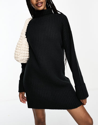 ASOS DESIGN Tall knitted jumper mini dress with high neck in black