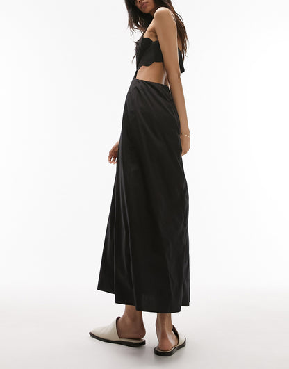 Topshop scallop edge maxi dress in black