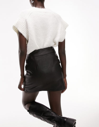 Topshop Tall leather look biker mini skirt in black