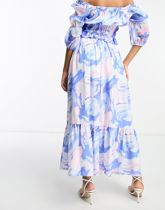 French Connection tiered maxi skirt in marble co-ord