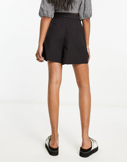 Influence tie waist linen look shorts in black