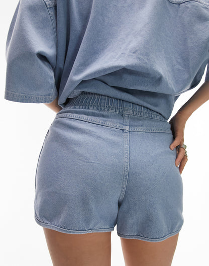 Topshop denim co ord track short in bleach