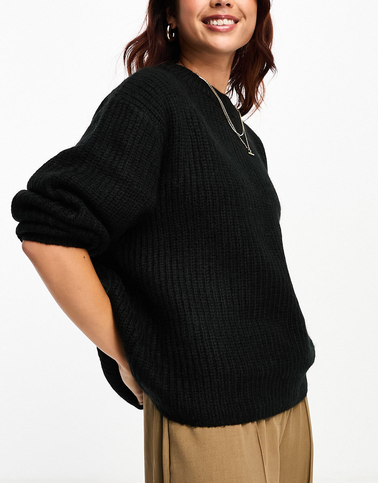 ASOS DESIGN fluffy rib jumper with crew neck in black