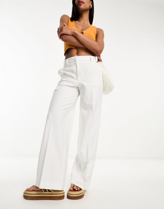 Selected Femme tailored wide leg stretch trousers in white