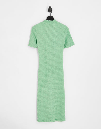 Selected Femme textured jersey zip neck midi dress in green