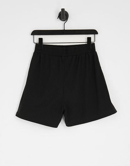 Pieces ribbed runner shorts in black