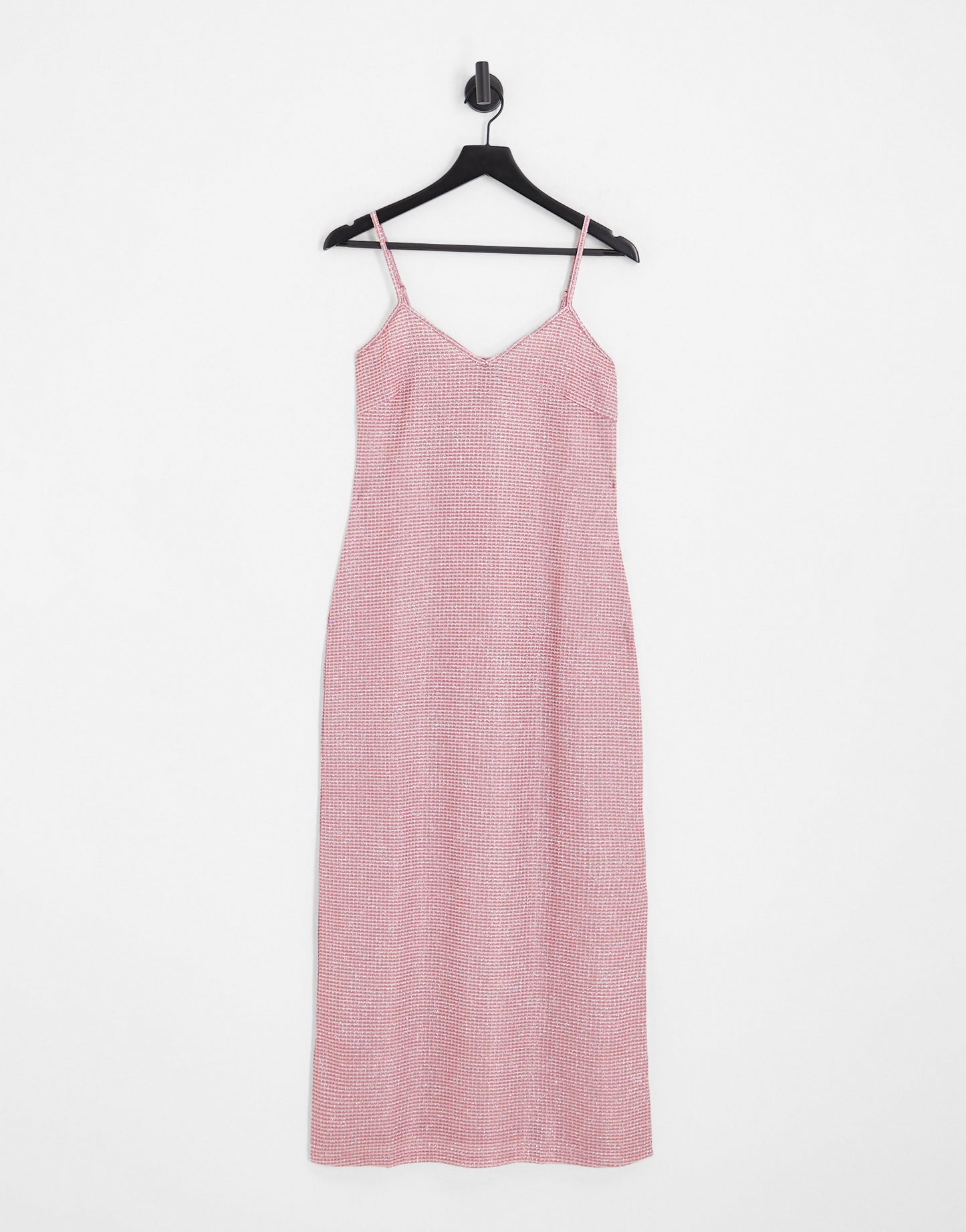 Pieces Premium maxi cami split dress in pink glitter