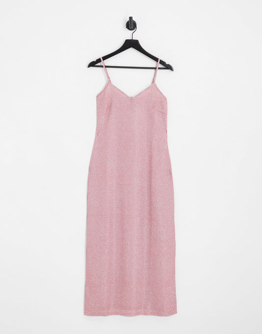 Pieces Premium maxi cami split dress in pink glitter