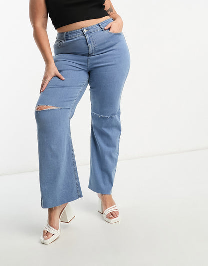 Yours ripped wide leg jean in light blue