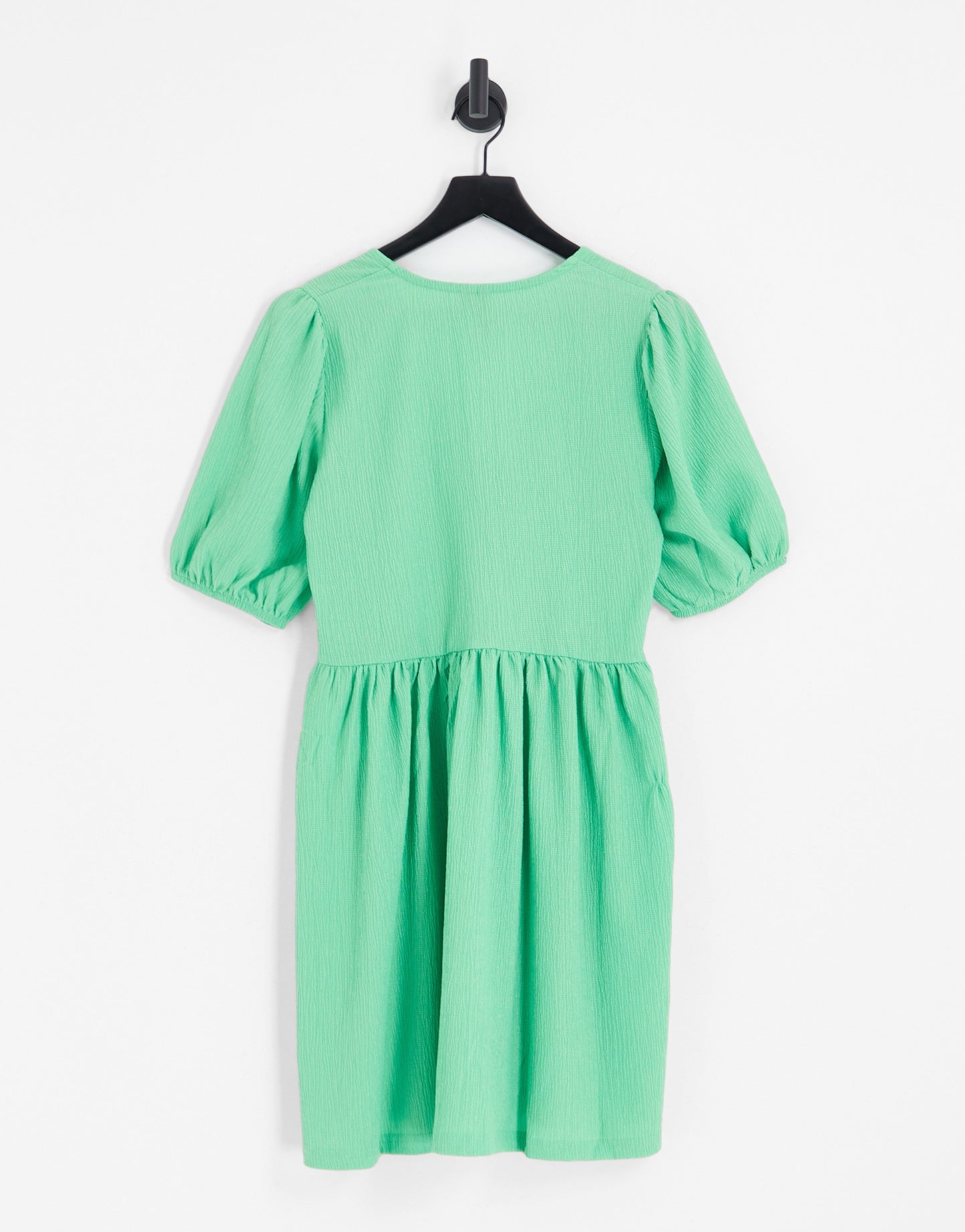 Pieces textured v neck smock mini dress in bright green