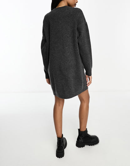 ASOS DESIGN Tall knitted jumper mini dress with crew neck in charcoal