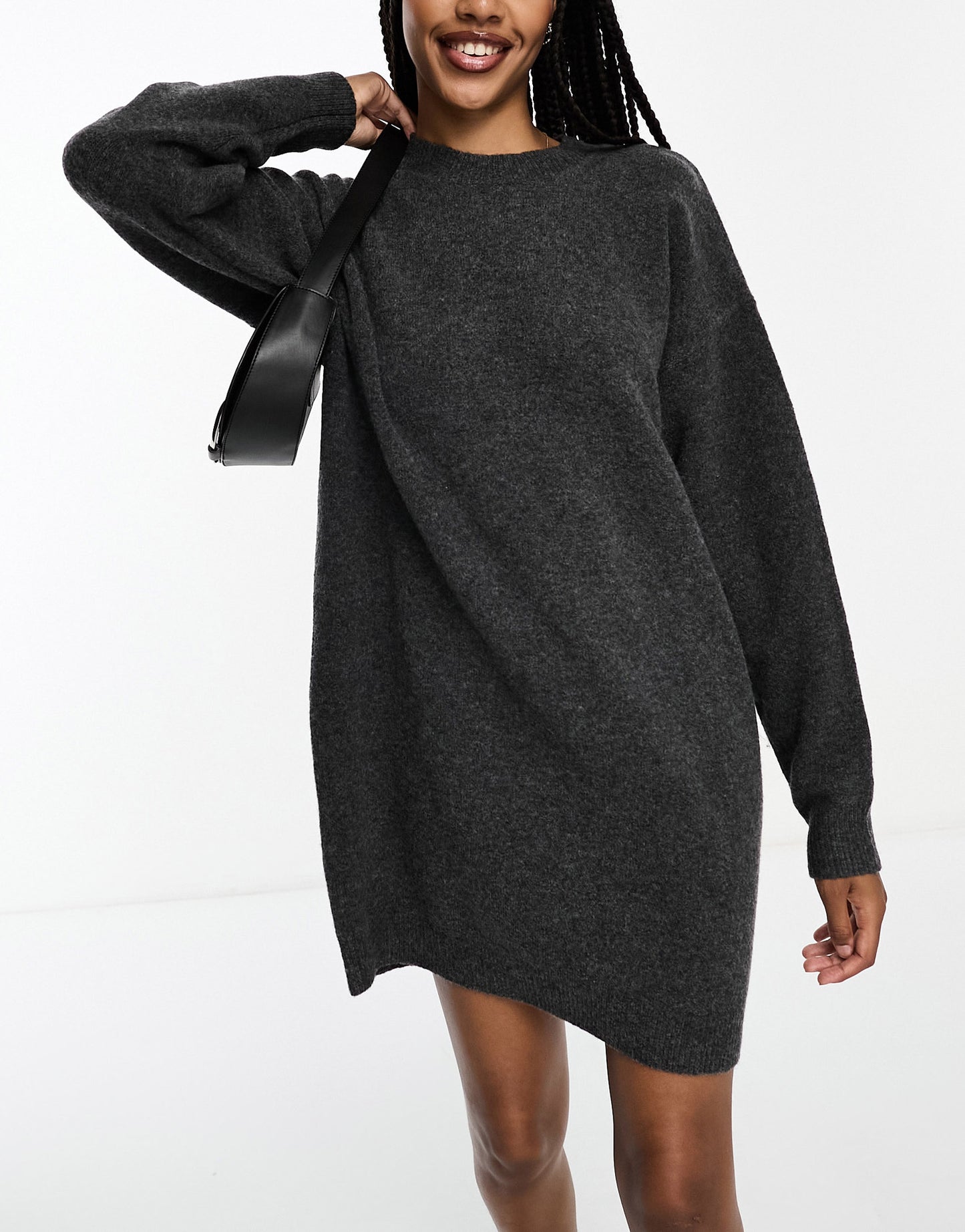 ASOS DESIGN Tall knitted jumper mini dress with crew neck in charcoal