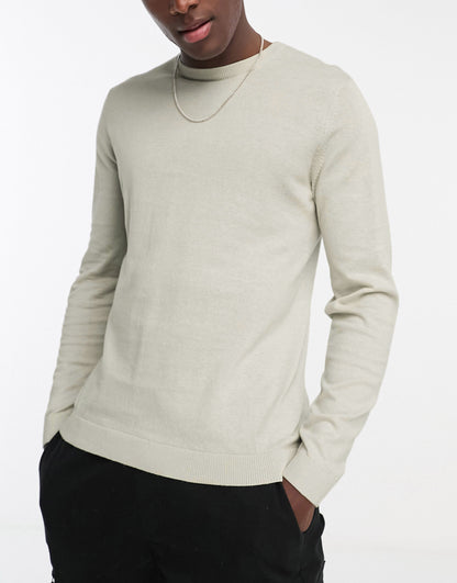 ASOS DESIGN knitted essential crew neck jumper in light grey