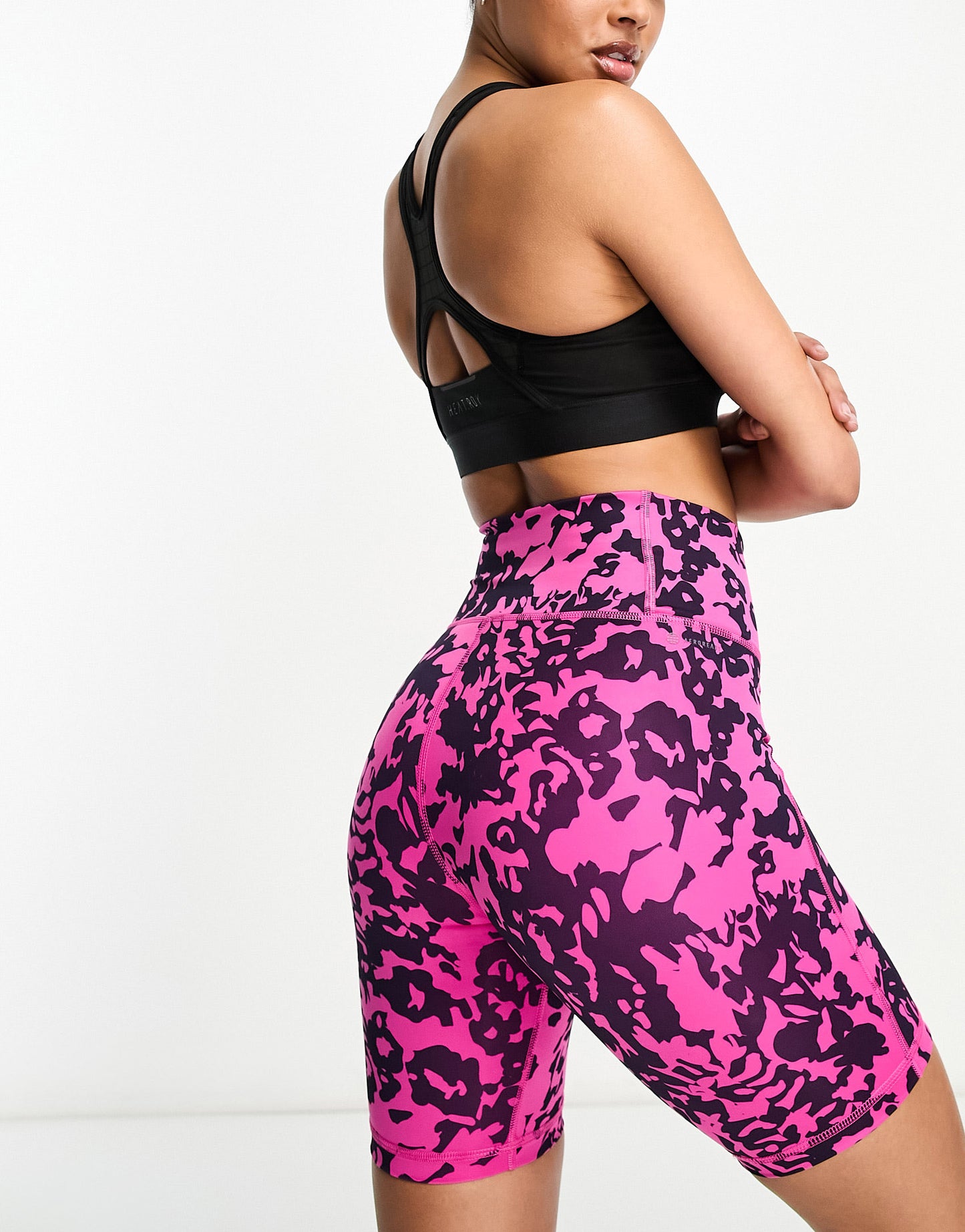 adidas Training reptile print legging shorts in pink