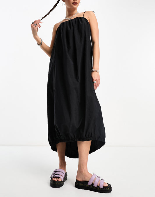 COLLUSION puffball drawstring strap maxi summer dress in black