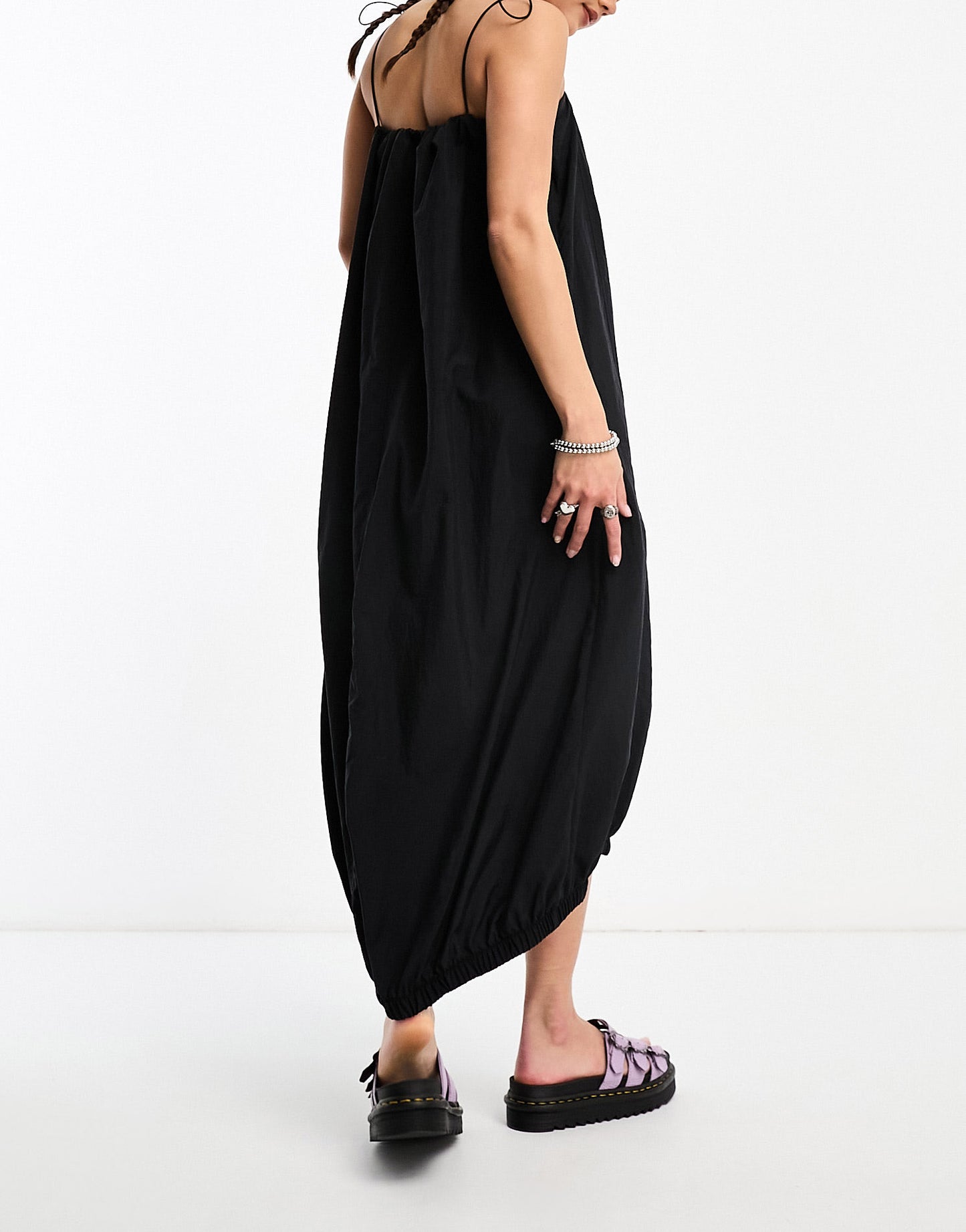 COLLUSION puffball drawstring strap maxi summer dress in black