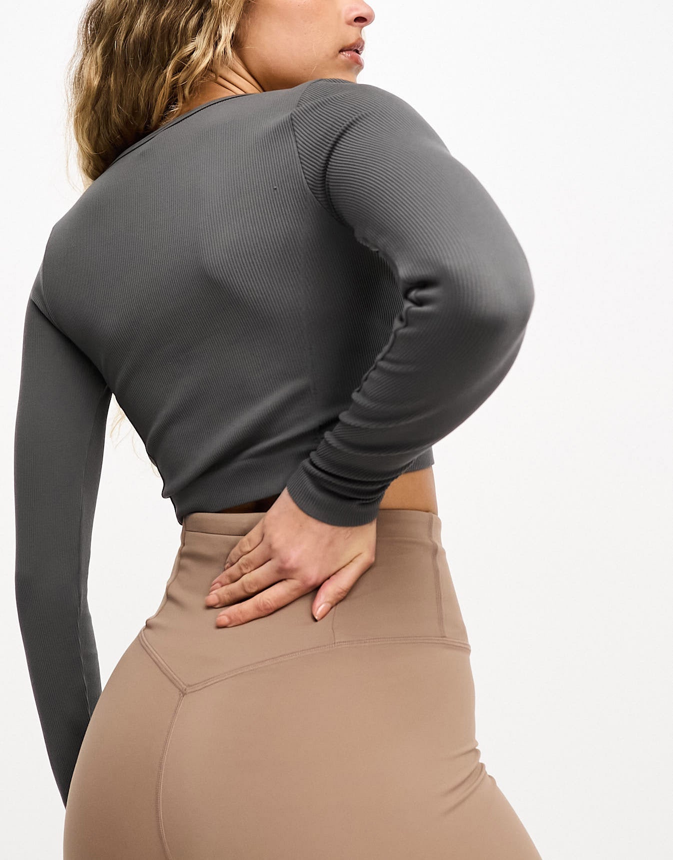 ASYOU seamless long sleeve top in charcoal