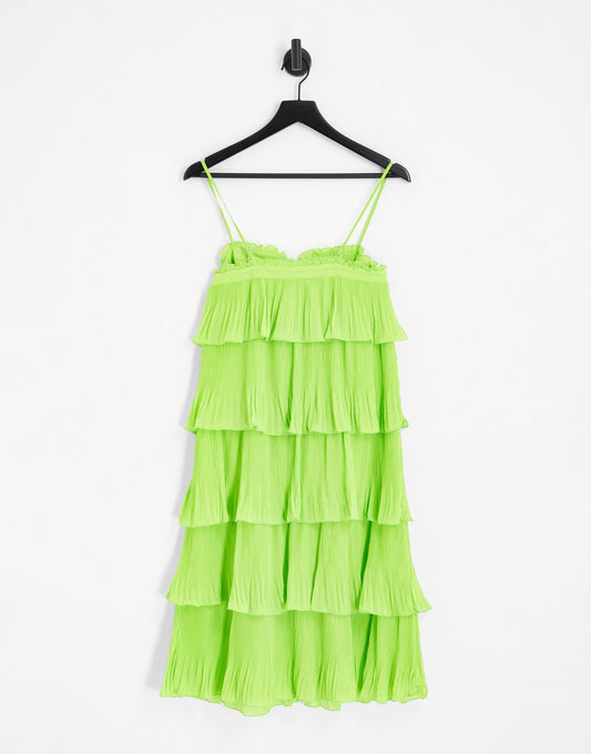 Y.A.S Petite tiered cami midi dress in green