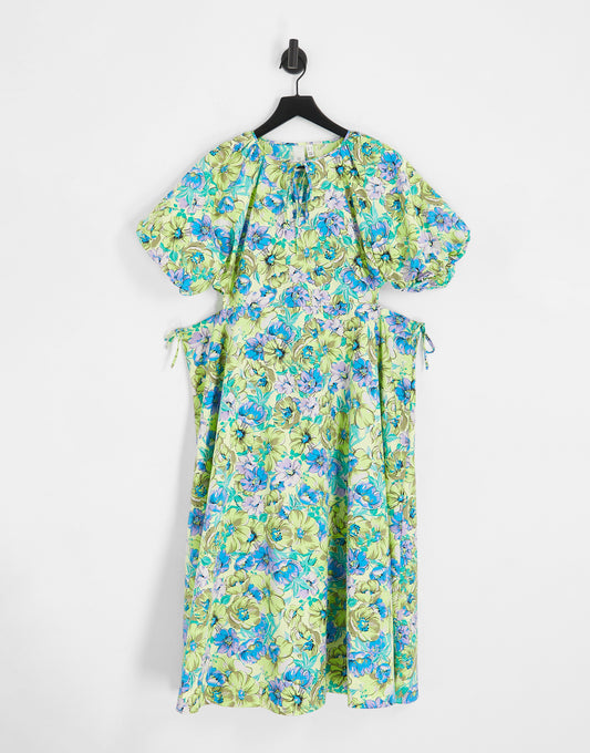 Y.A.S Petite smock midi dress with cut out side details in floral print