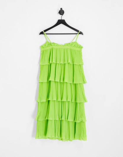 Y.A.S tiered cami midi dress in green