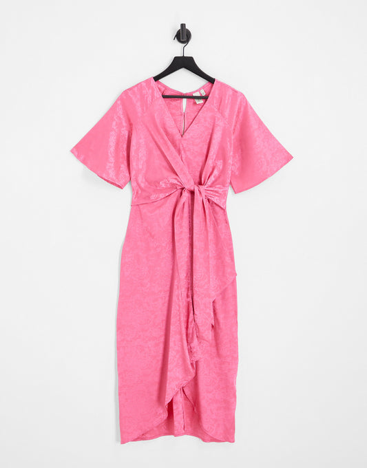 Y.A.S Bridesmaid jacquard satin kimono midi dress in pink