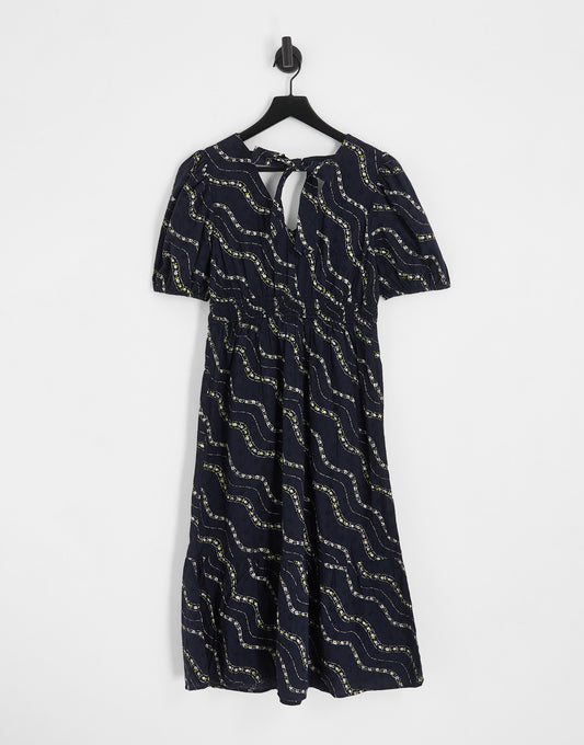 Vero Moda broderie midi dress with bow back in navy floral