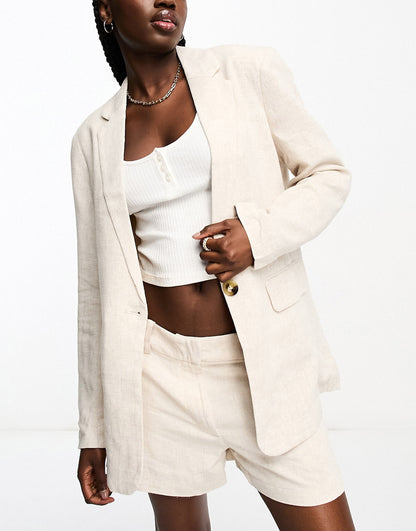 Vero Moda relaxed linen touch suit blazer co-ord in oatmeal