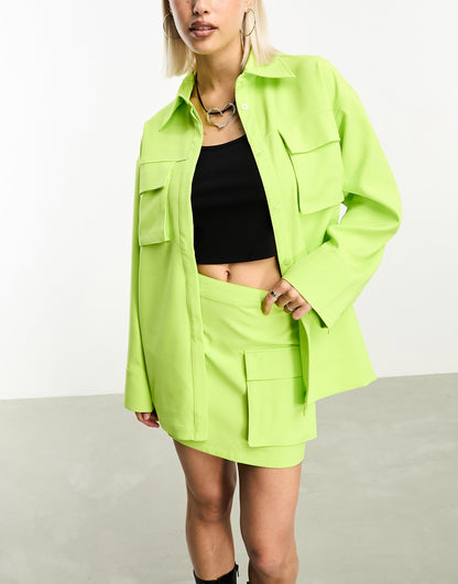 JJXX oversized shirt co-ord with front pockets in lime