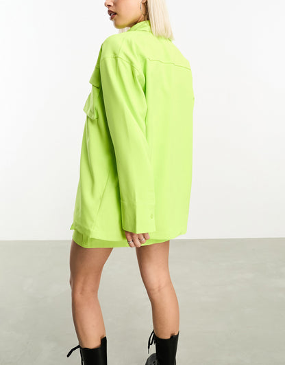 JJXX oversized shirt co-ord with front pockets in lime