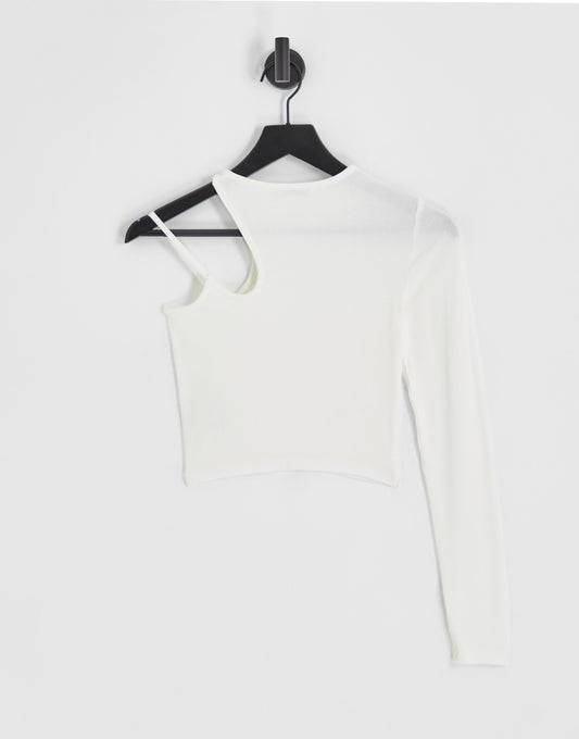 Stradivarius seamless one shoulder top in white