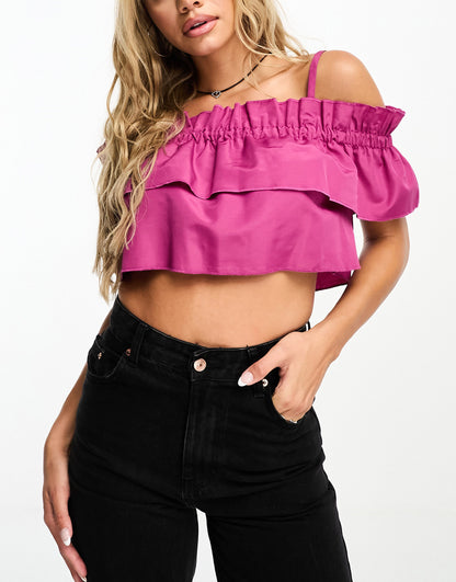 Threadbare poplin tiered cami crop top in purple