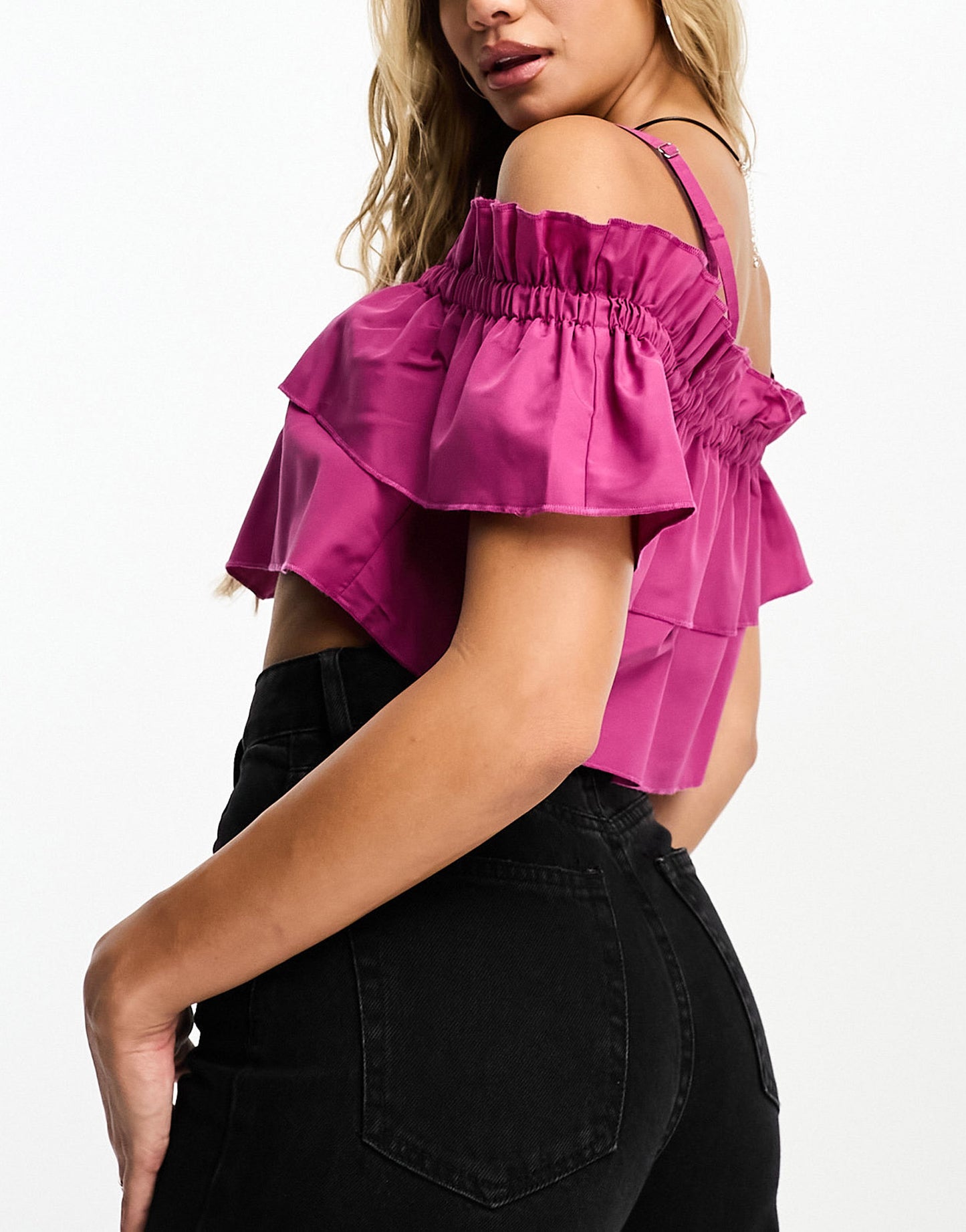 Threadbare poplin tiered cami crop top in purple