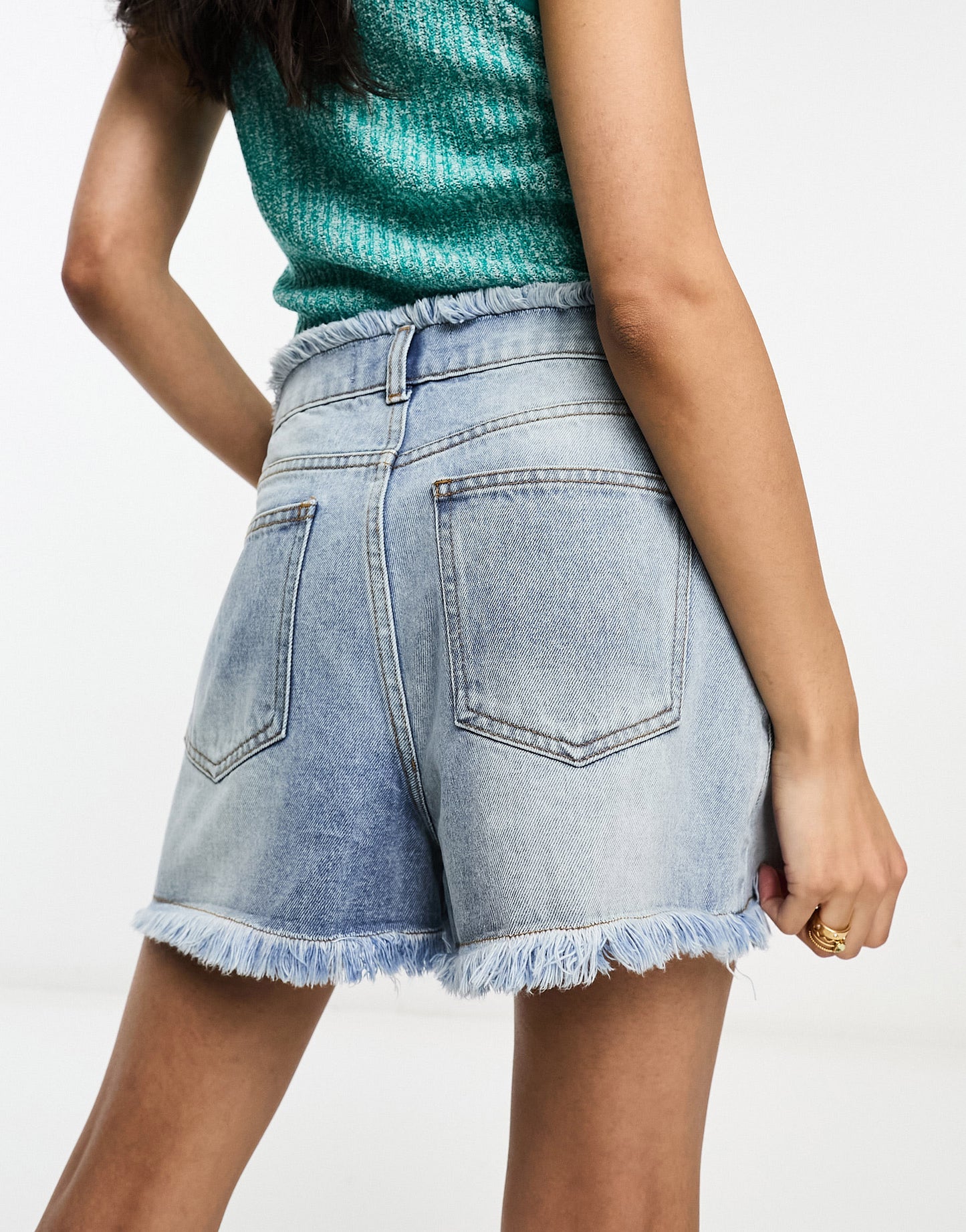 Threadbare frayed hem denim shorts in blue