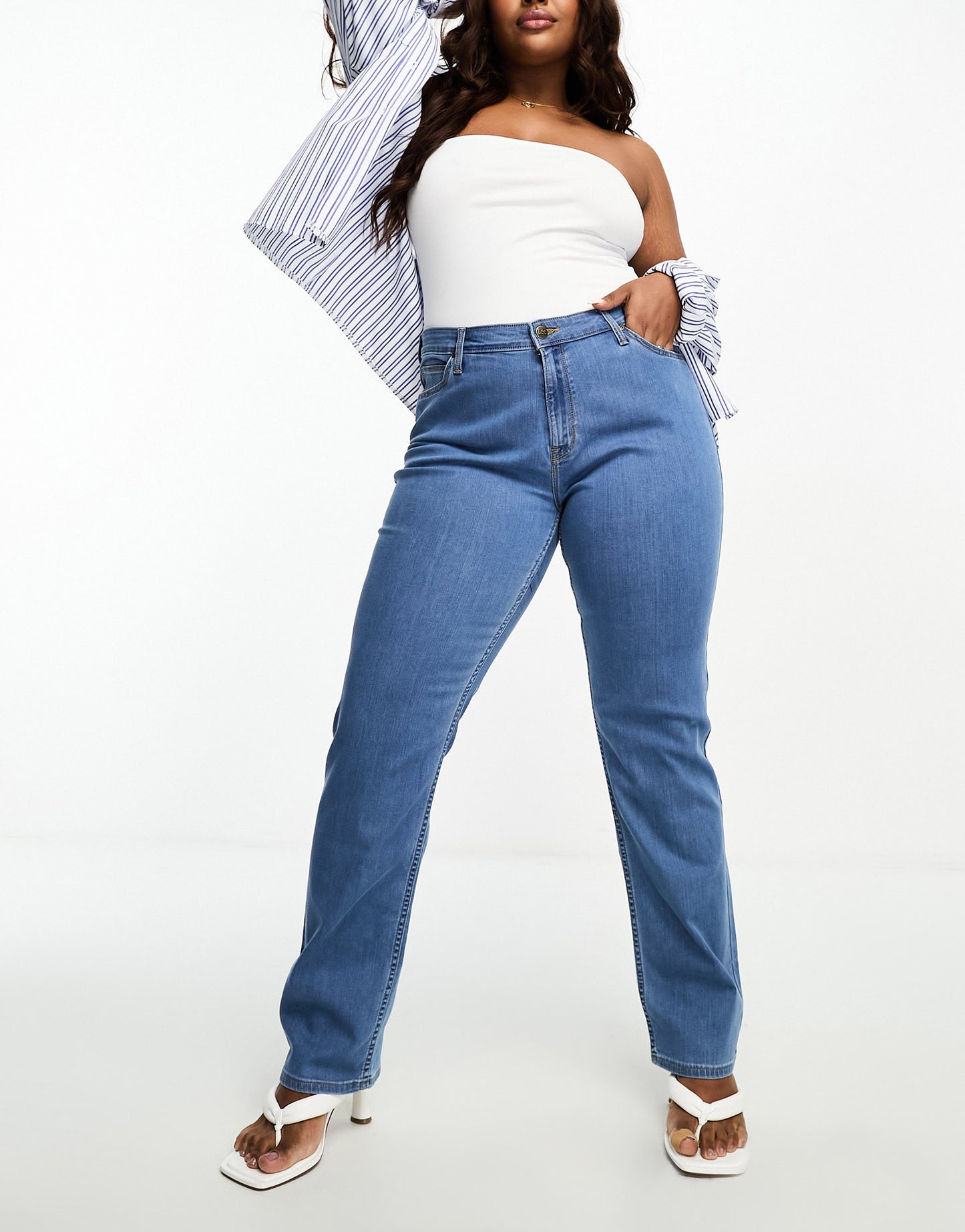 Lee Plus marion straight leg jeans in mid blue denim