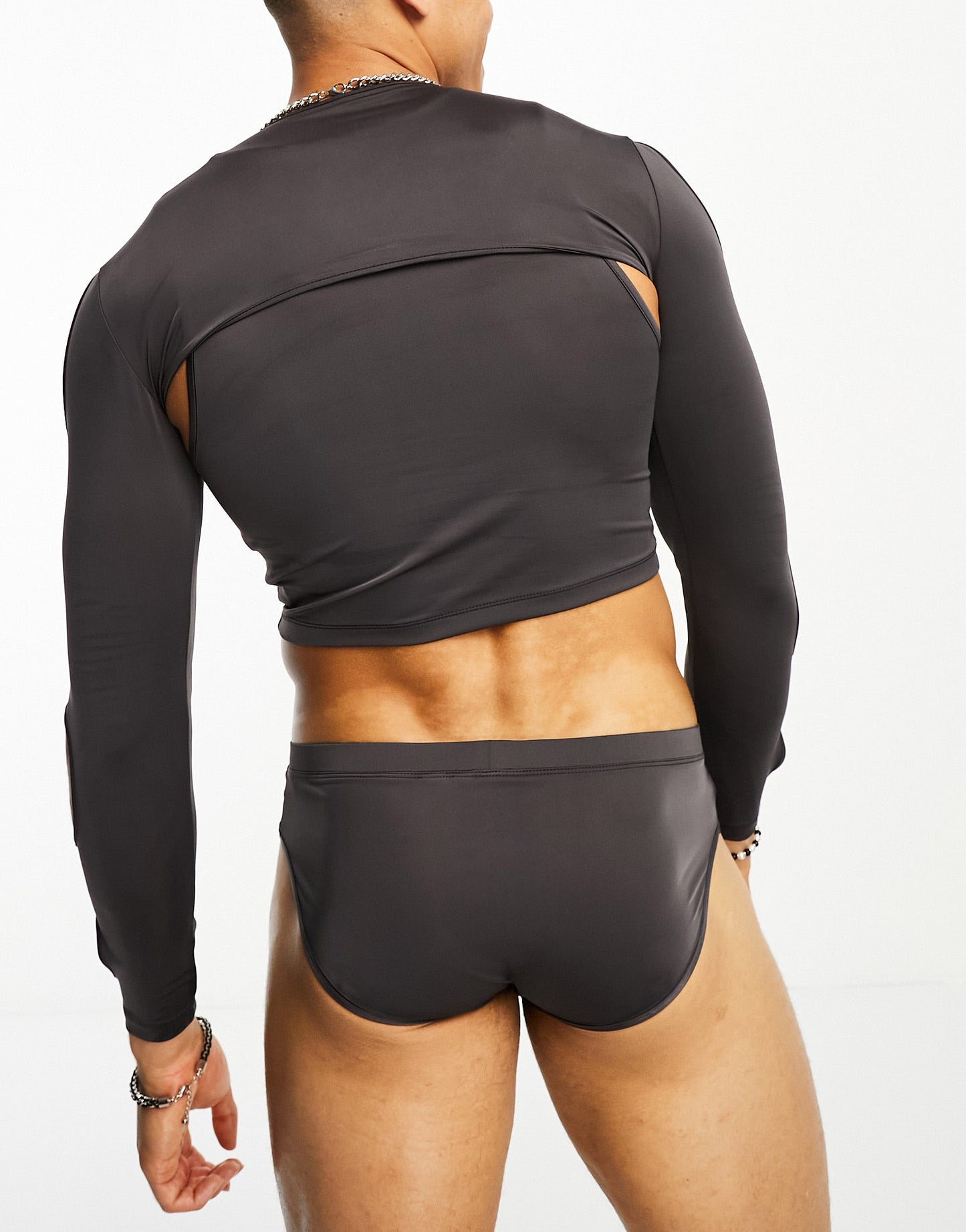 COLLUSION cut out swim top in charcoal