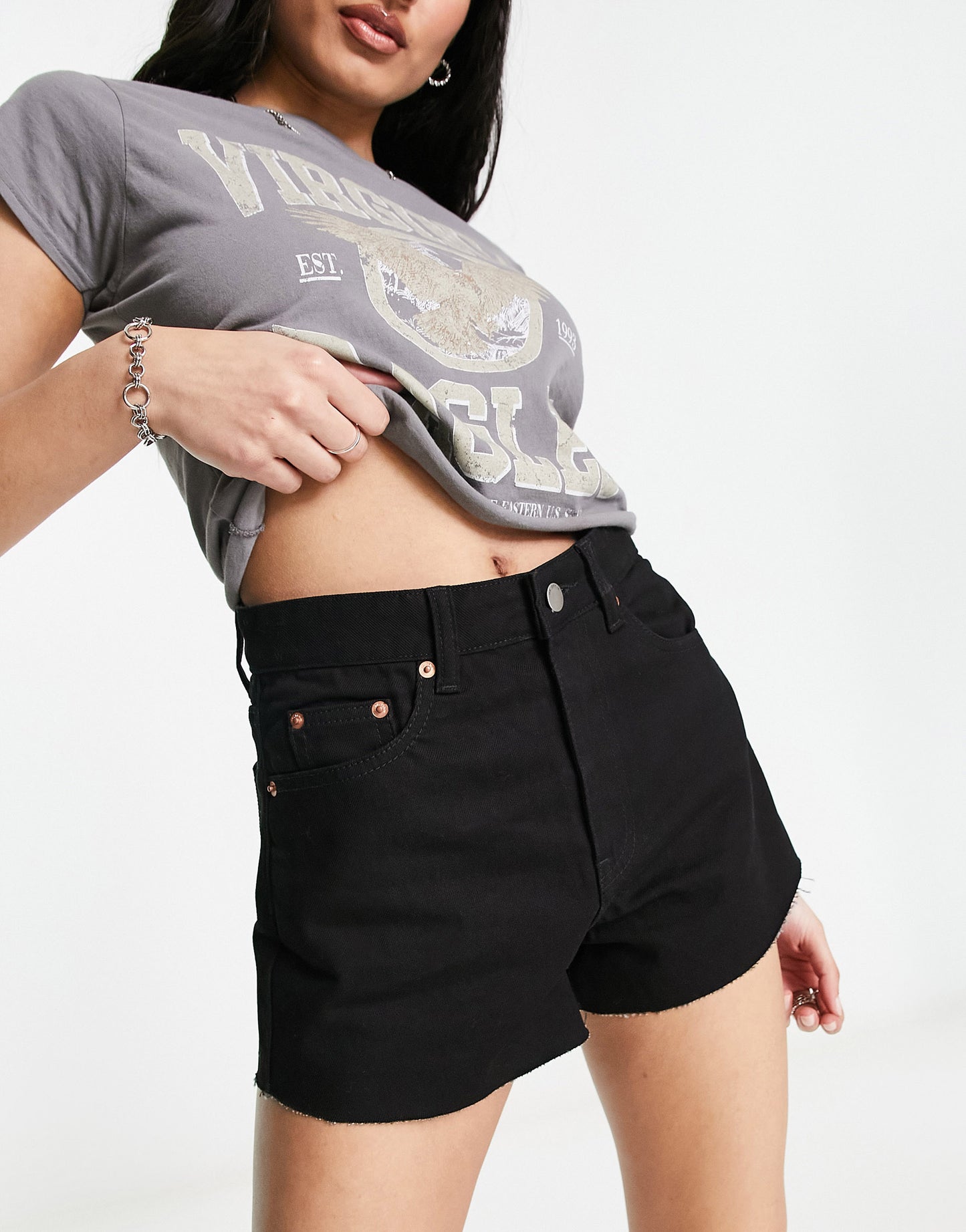 Dr Denim Skye denim shorts with raw hem in black