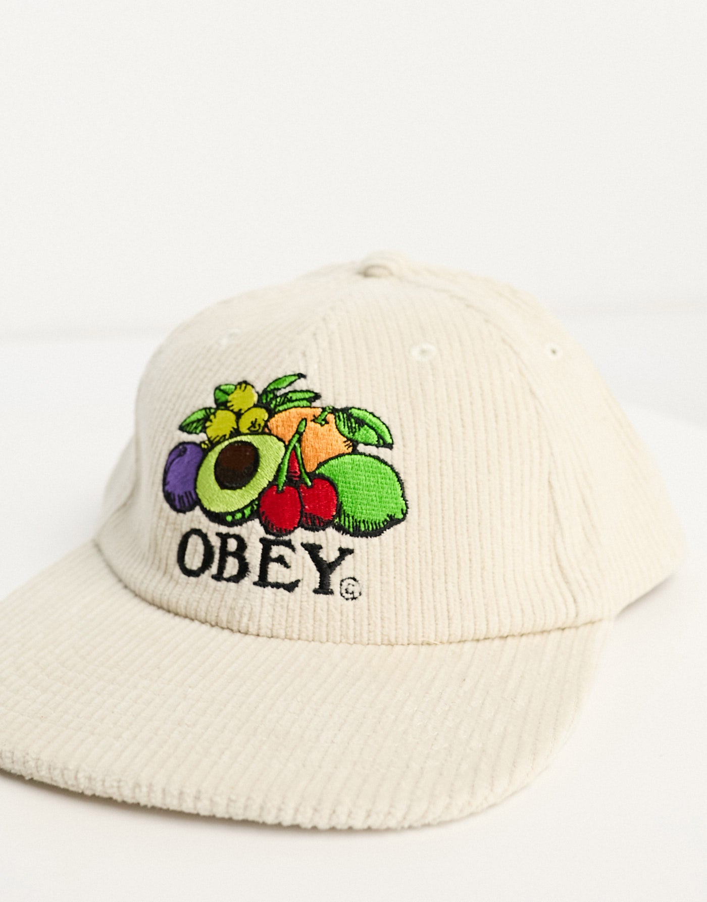 Obey fruits corduroy cap in off white