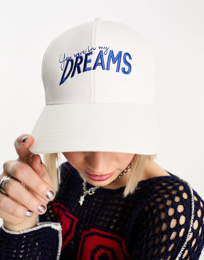 ASOS DESIGN slogan cap in white