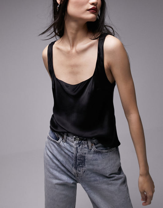 Topshop square neck satin cami in black