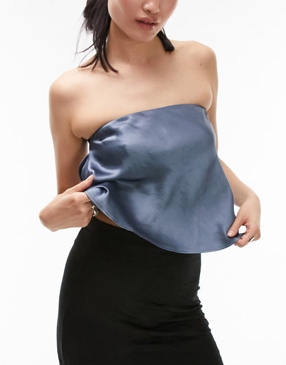 Topshop bandeau top in airforce blue