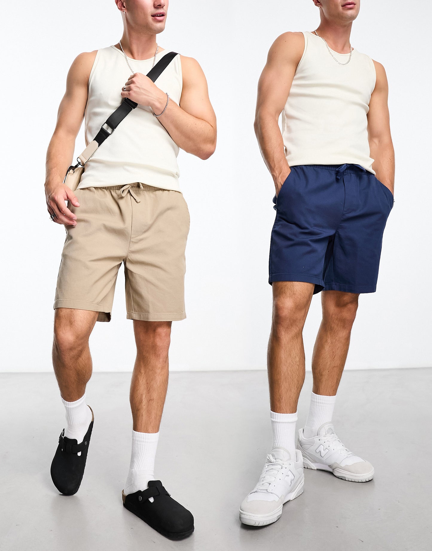 Only & Sons 2 pack twill shorts in navy & beige