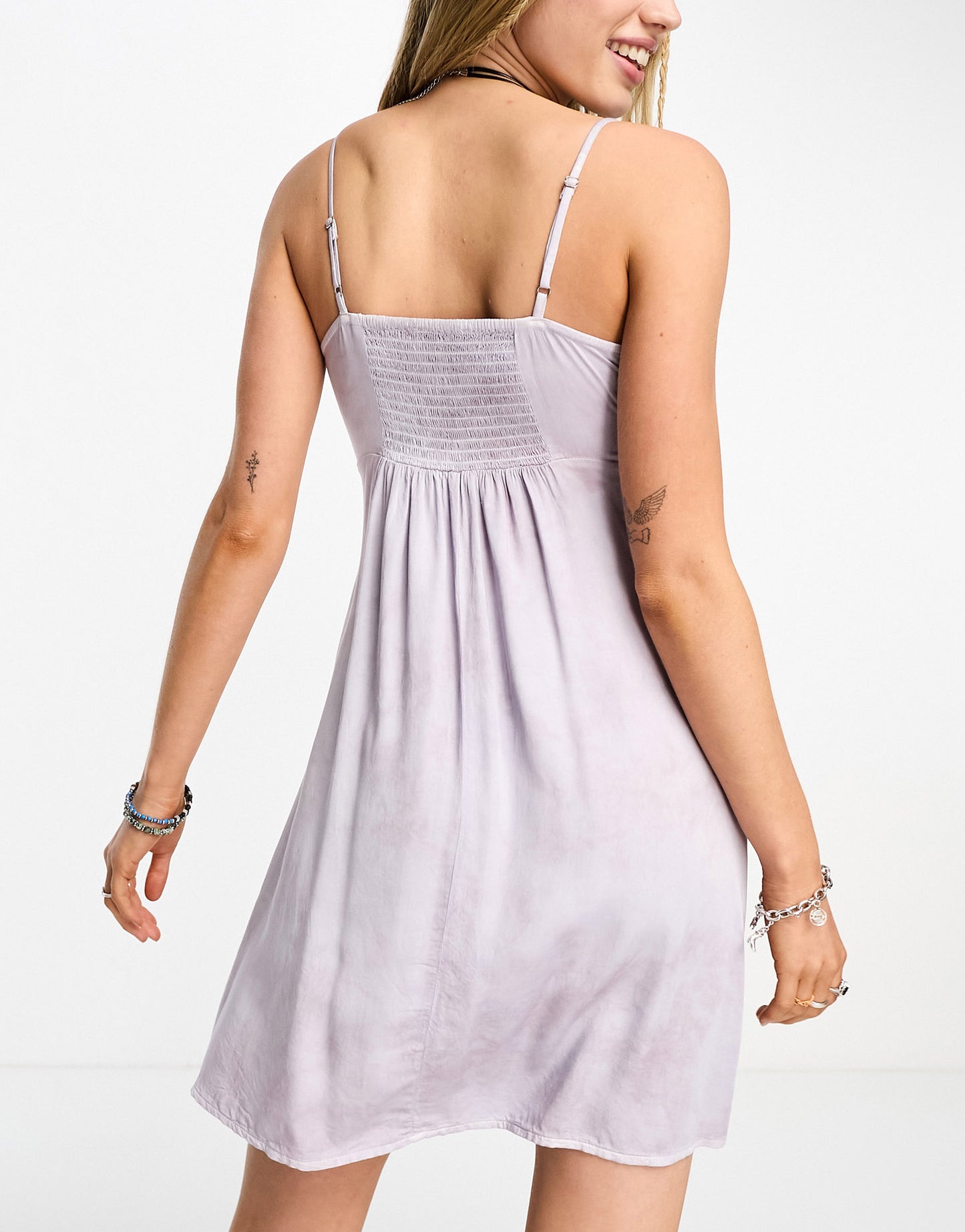 COLLUSION tie dye satin mini summer dress with lace trim in lilac